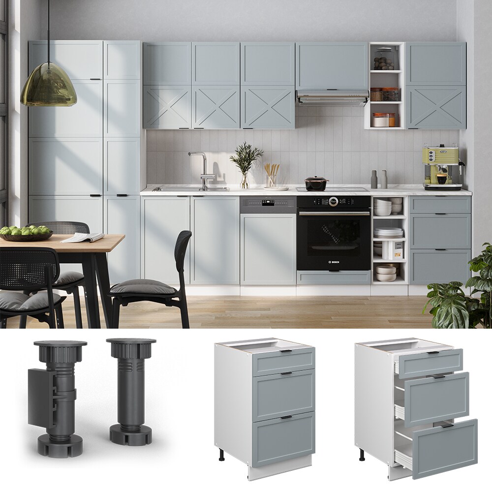 Vicco Schubladenunterschrank Fame-Line Wei&szlig; Hellblau-Grau gerahmt 50 cm mit Arbeitsplatte Anthrazit - Bild 1