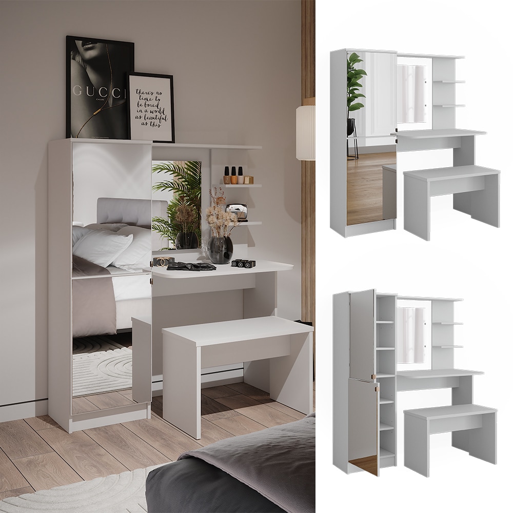 Vicco Schminktisch Jasmin Wei&szlig; 123 x 141,2 cm mit Bank - Bild 1