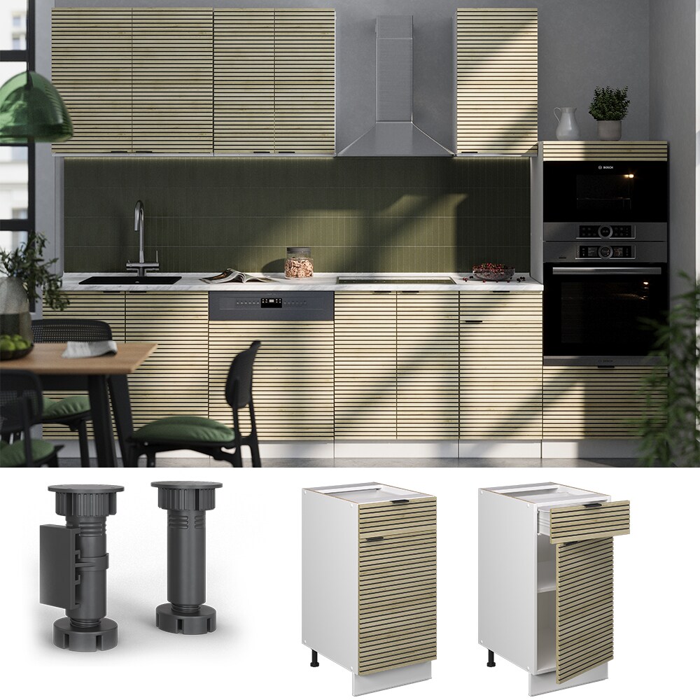 Vicco Schubunterschrank Fame-Line Weiß Eiche gefräst 40 cm mit Arbeitsplatte Anthrazit