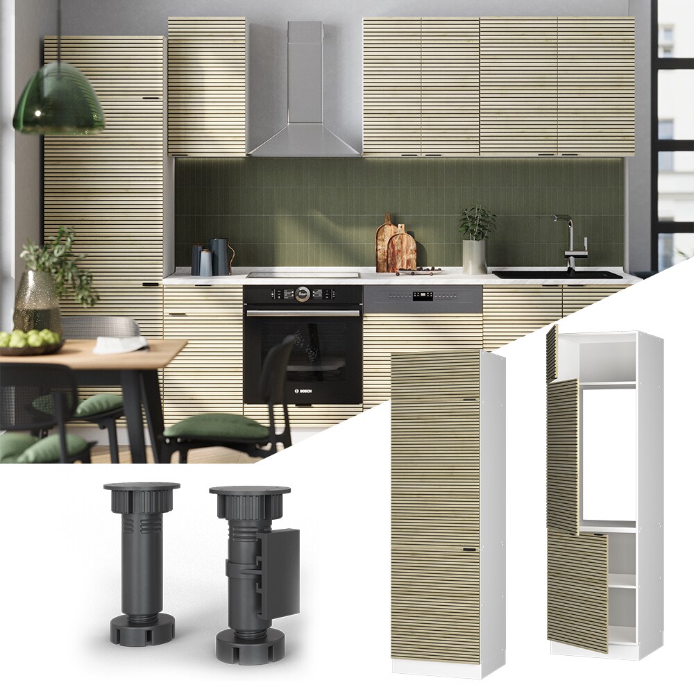 Vicco Kühlumbauschrank Fame-Line Weiß Eiche gefräst 60 cm