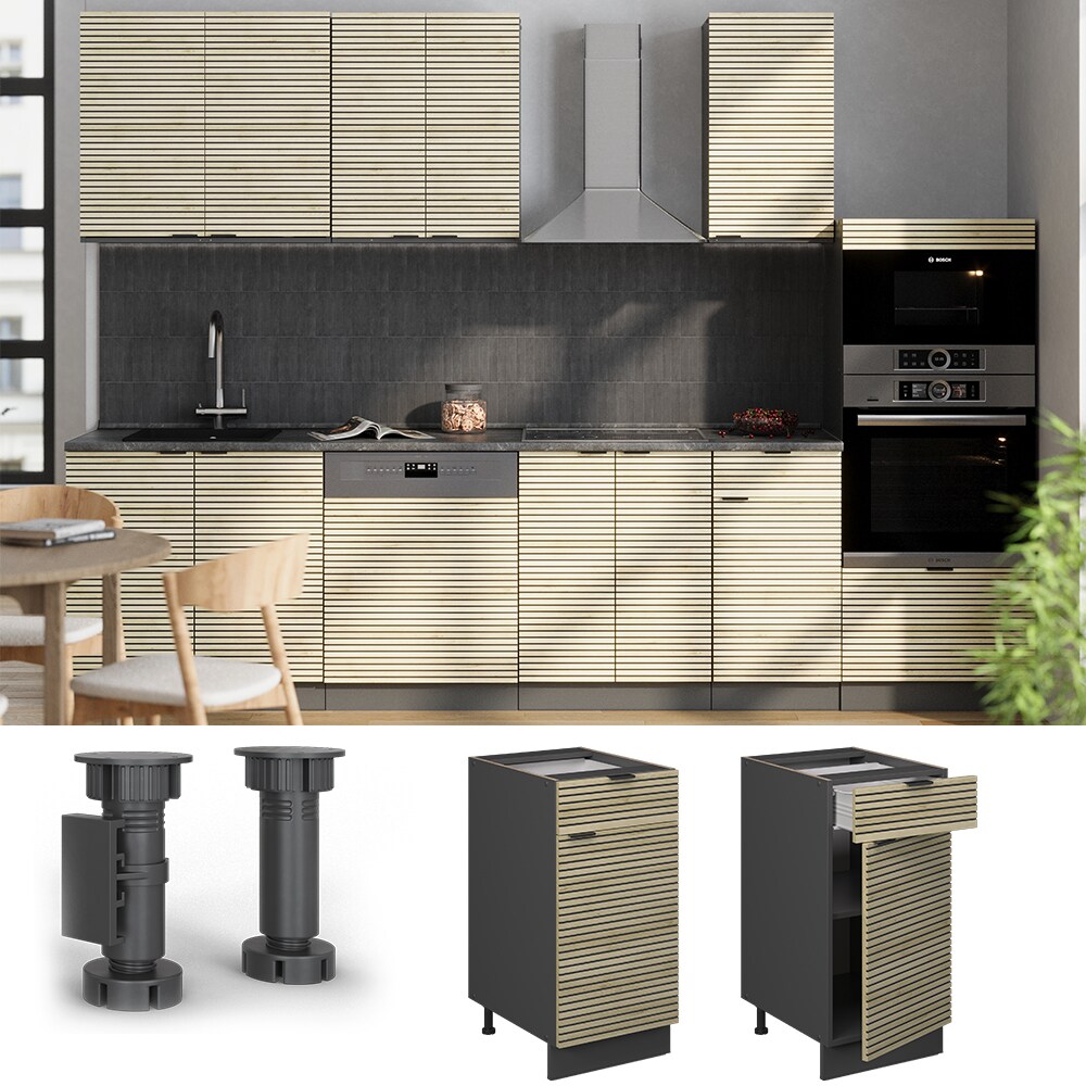 Vicco Schubunterschrank Fame-Line Anthrazit Eiche gefräst 40 cm mit Arbeitsplatte Anthrazit