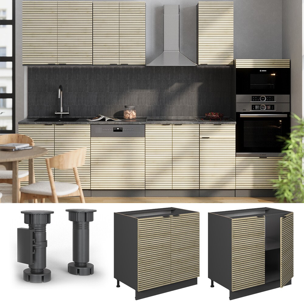 Vicco Unterschrank Fame-Line Anthrazit Eiche gefräst 80 cm mit Arbeitsplatte Anthrazit