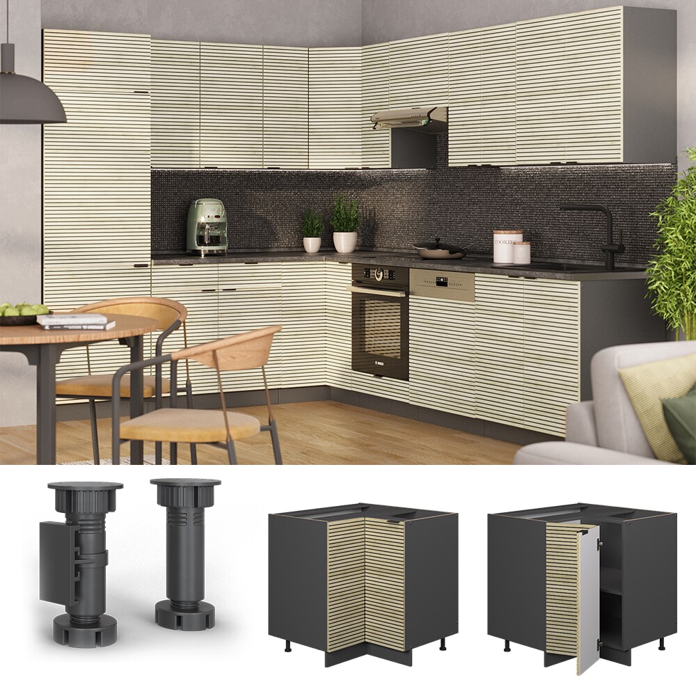 Vicco Eckunterschrank Fame-Line Anthrazit Eiche gefräst 87 cm mit Arbeitsplatte Eiche