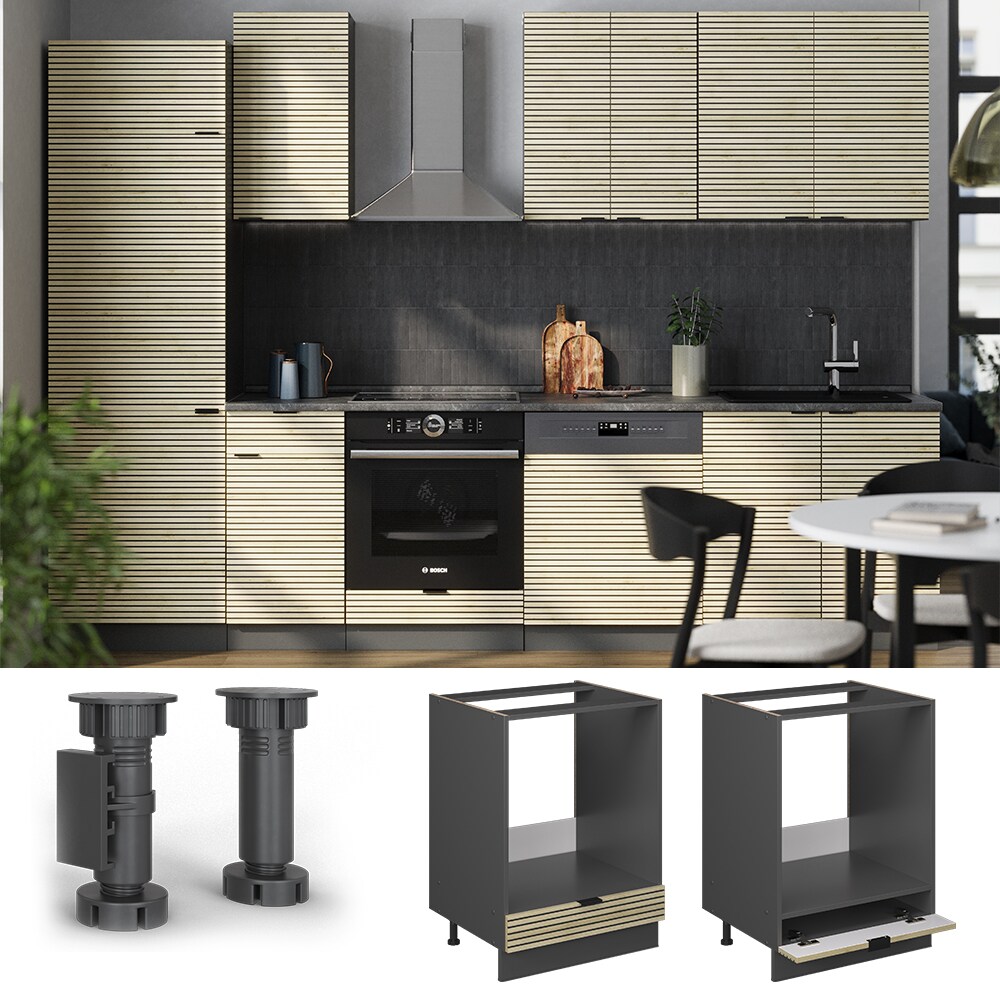 Vicco Herdumbauschrank Fame-Line Anthrazit Eiche gefr&auml;st 60 cm mit Arbeitsplatte Eiche - Bild 1