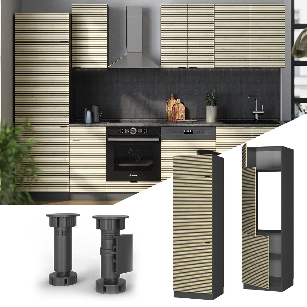 Vicco K&uuml;hlumbauschrank Fame-Line Anthrazit Eiche gefr&auml;st 60 cm - Bild 1