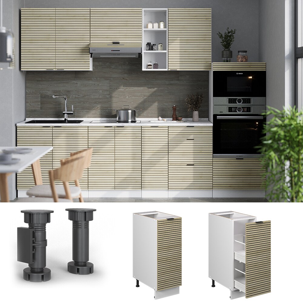 Vicco Apothekerunterschrank Fame-Line Weiß Eiche gefräst 30 cm mit Arbeitsplatte Eiche