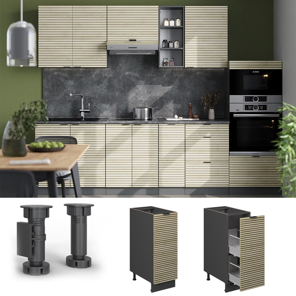 Vicco Apothekerunterschrank Fame-Line Anthrazit Eiche gefräst 30 cm mit Arbeitsplatte Anthrazit