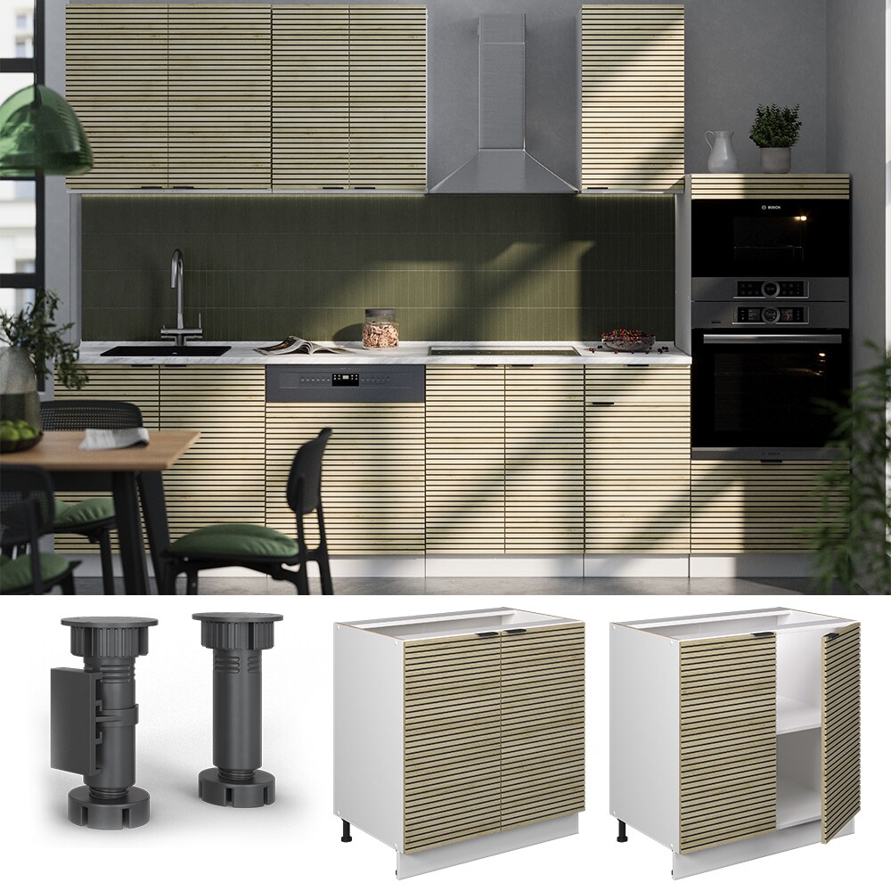 Vicco Unterschrank Fame-Line Weiß Eiche gefräst 80 cm mit Arbeitsplatte Eiche