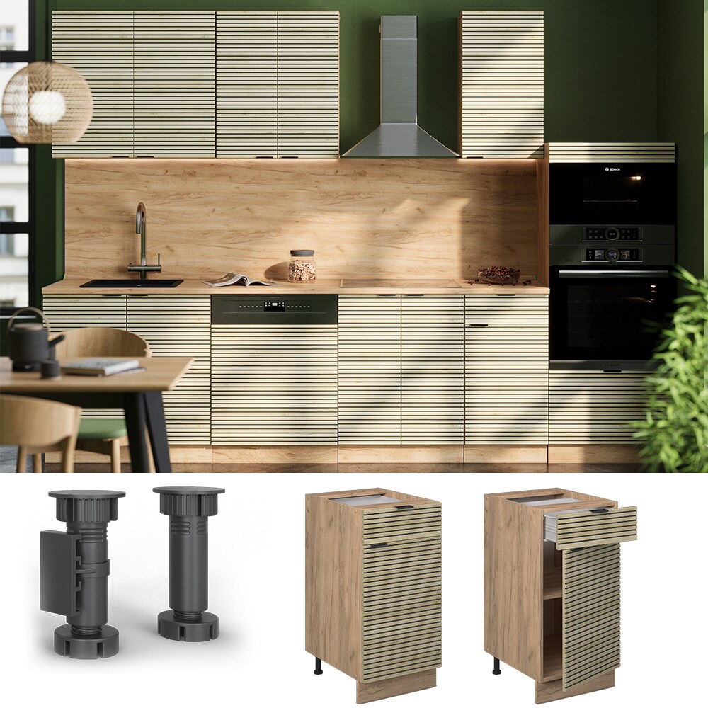 Vicco Schubunterschrank Fame-Line Eiche gefräst 40 cm mit Arbeitsplatte Eiche