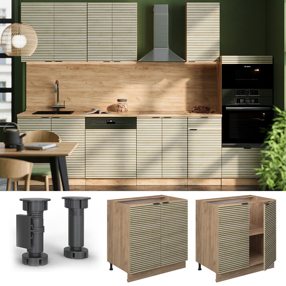 Vicco Unterschrank Fame-Line Eiche gefräst 80 cm mit Arbeitsplatte Eiche