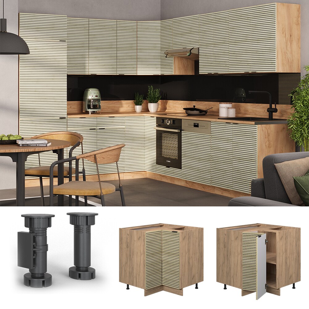 Vicco Eckunterschrank Fame-Line Eiche gefräst 87 cm mit Arbeitsplatte Anthrazit
