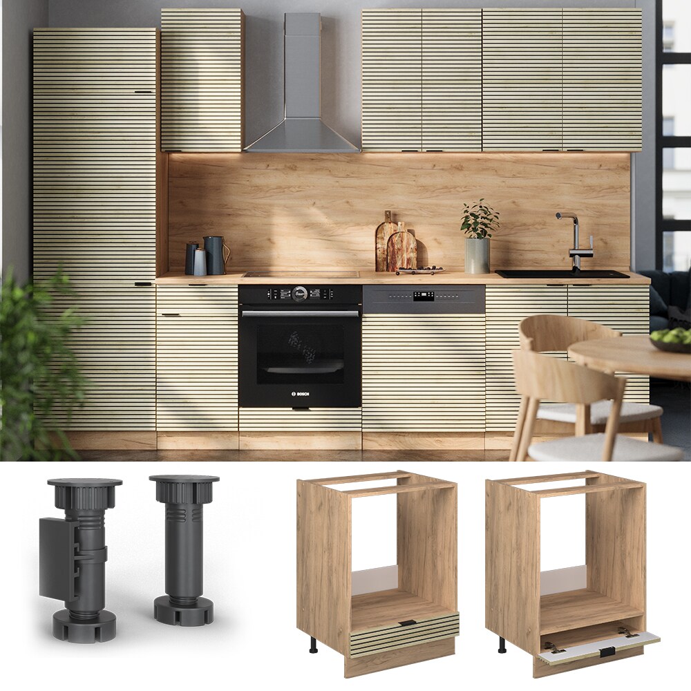 Vicco Herdumbauschrank Fame-Line Eiche gefräst 60 cm mit Arbeitsplatte Anthrazit