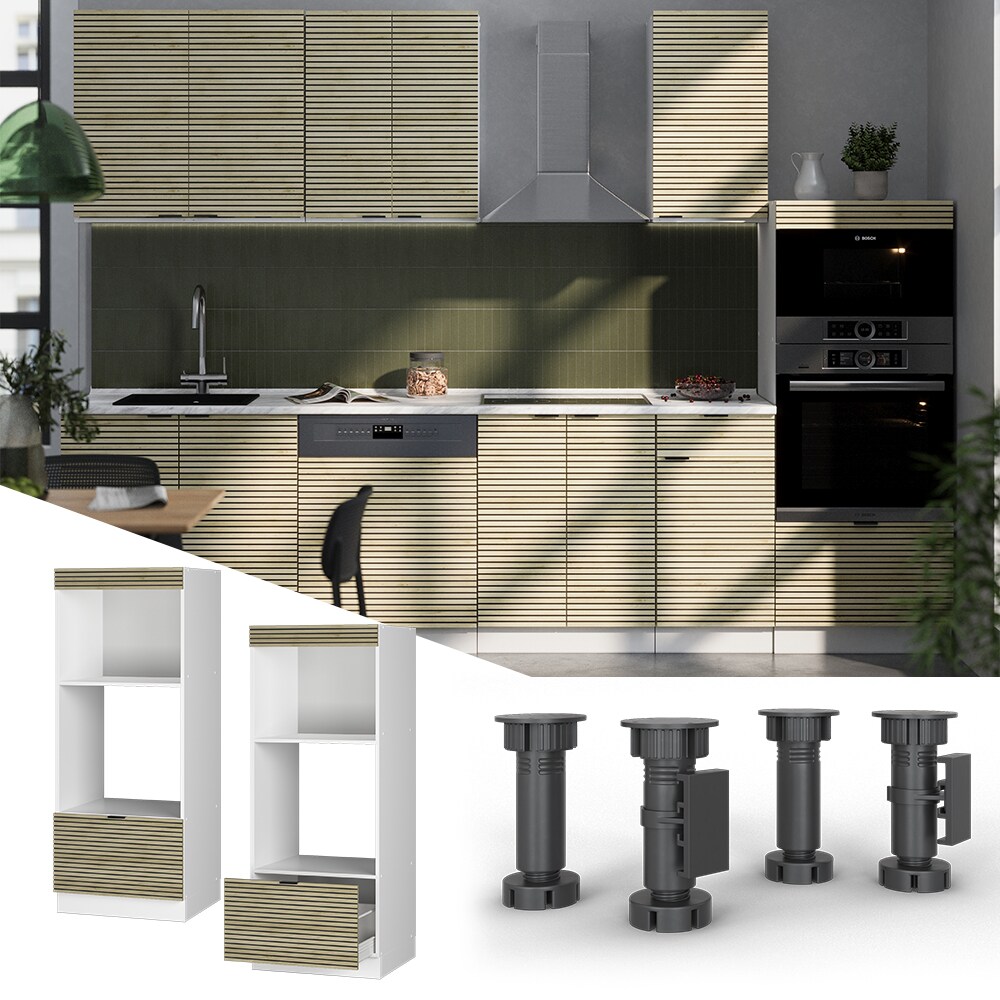 Vicco Mikrowellenschrank Fame-Line Weiß Eiche gefräst 60 cm mit Schublade