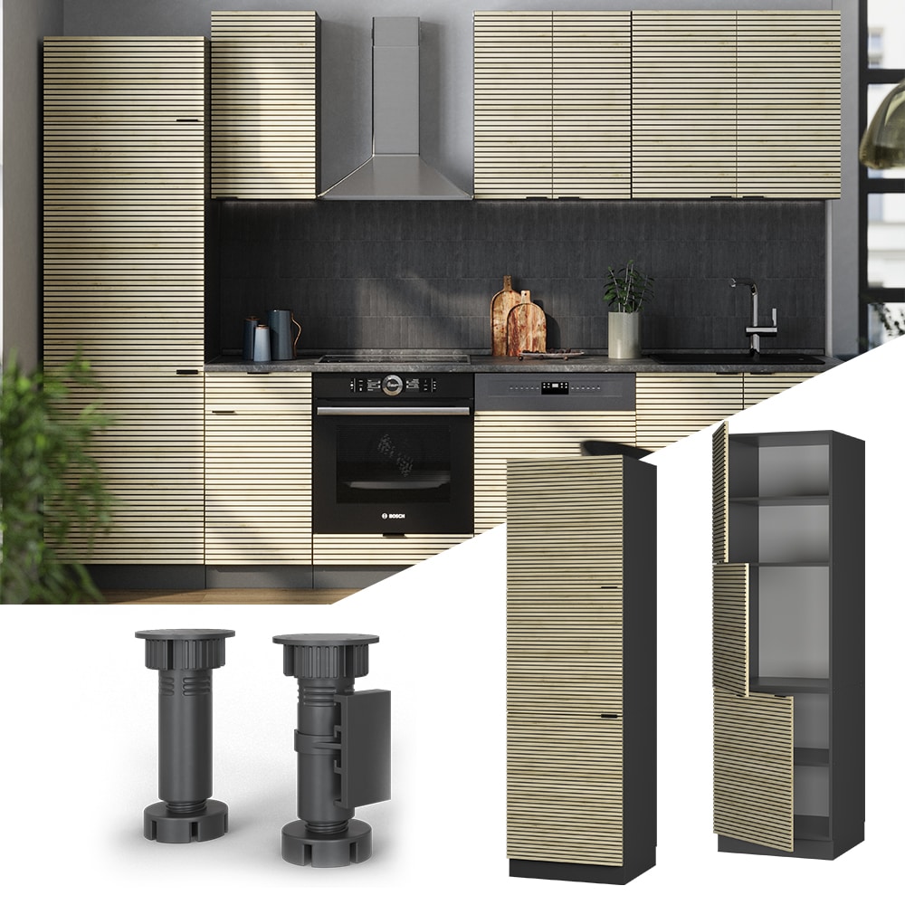 Vicco Vorratsschrank Fame-Line Anthrazit Eiche gefr&auml;st 60 cm 3 T&uuml;ren - Bild 1