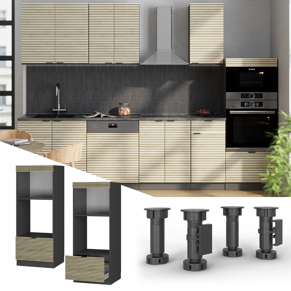 Vicco Mikrowellenschrank Fame-Line Anthrazit Eiche gefräst 60 cm mit Schublade