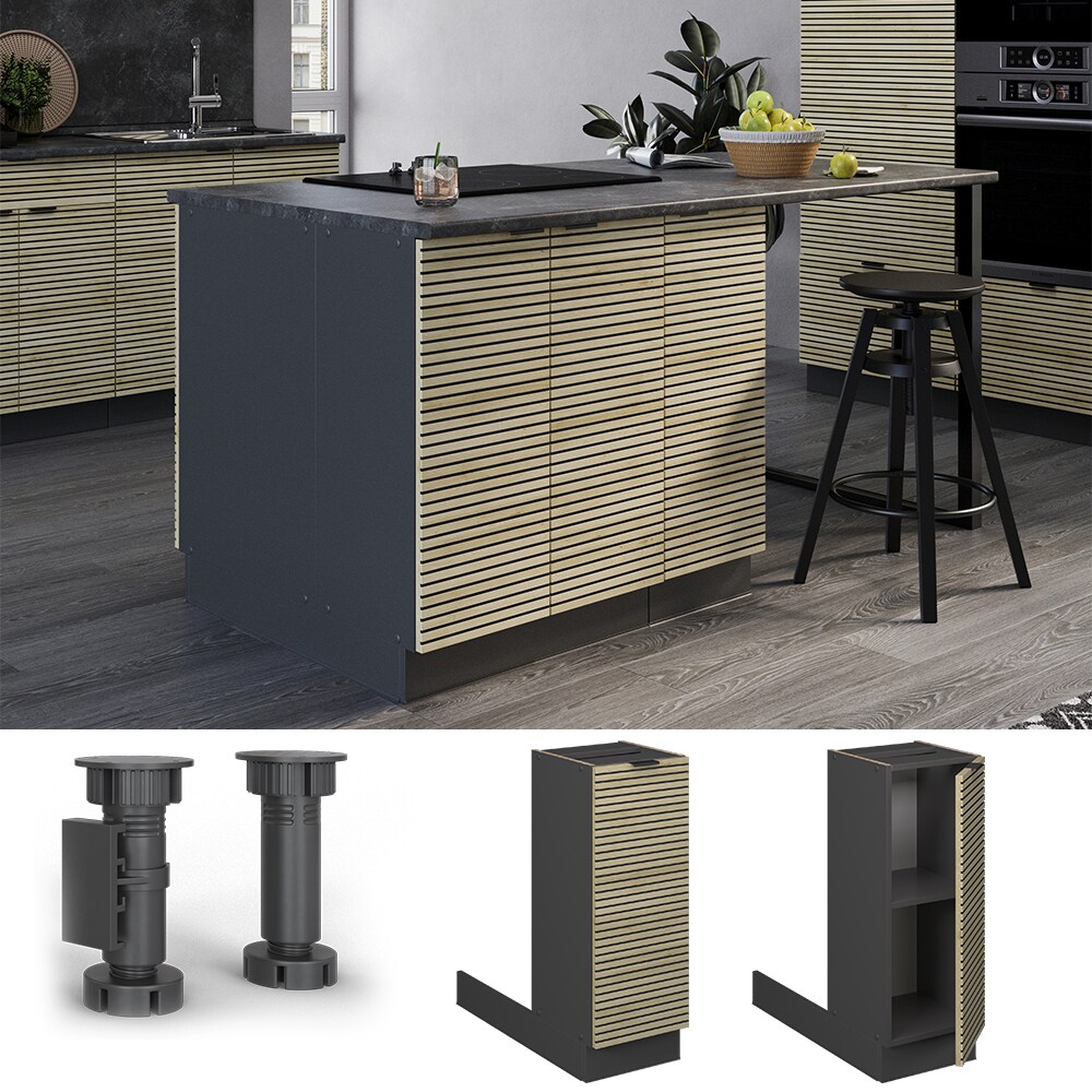 Vicco Regalinselunterschrank Fame-Line Anthrazit Eiche gefräst 30 cm