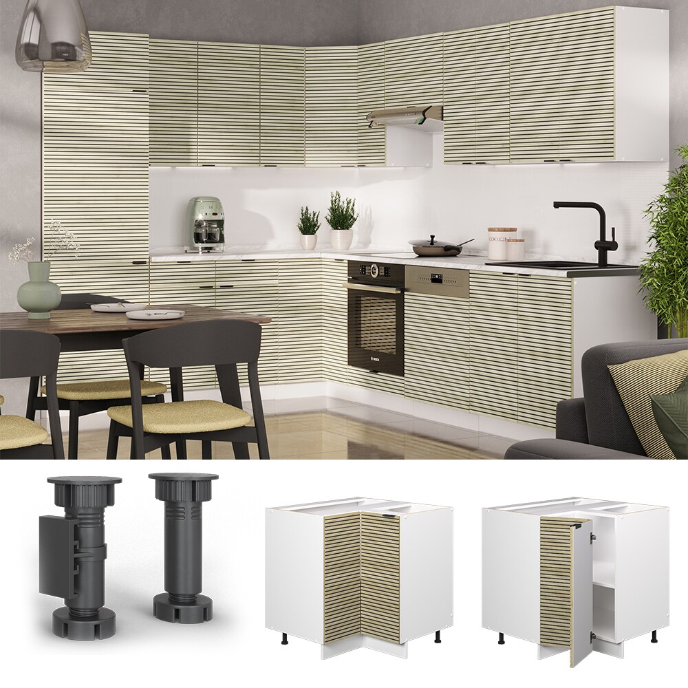 Vicco Eckunterschrank Fame-Line Weiß Eiche gefräst 87 cm mit Arbeitsplatte Eiche