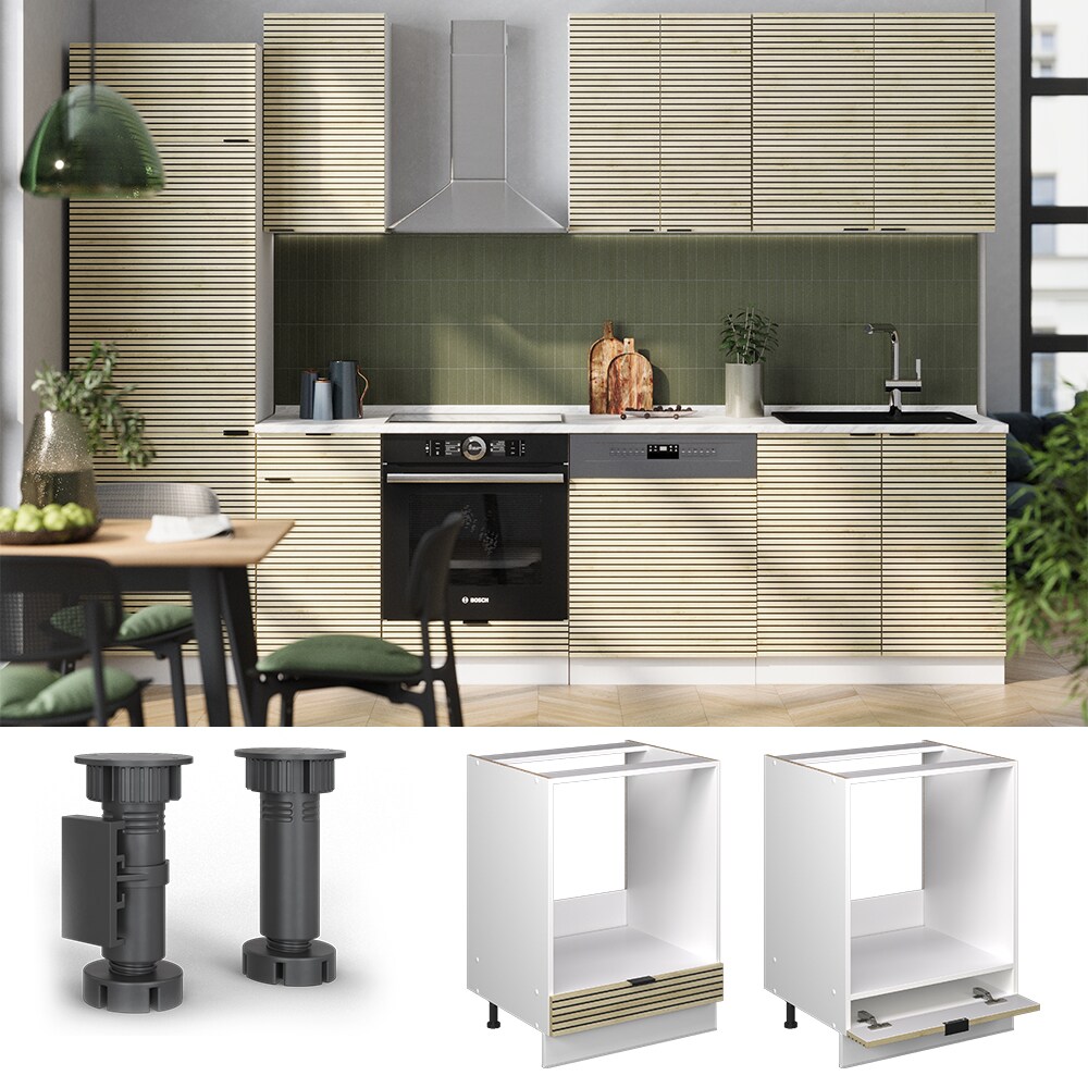 Vicco Herdumbauschrank Fame-Line Weiß Eiche gefräst 60 cm mit Arbeitsplatte Eiche