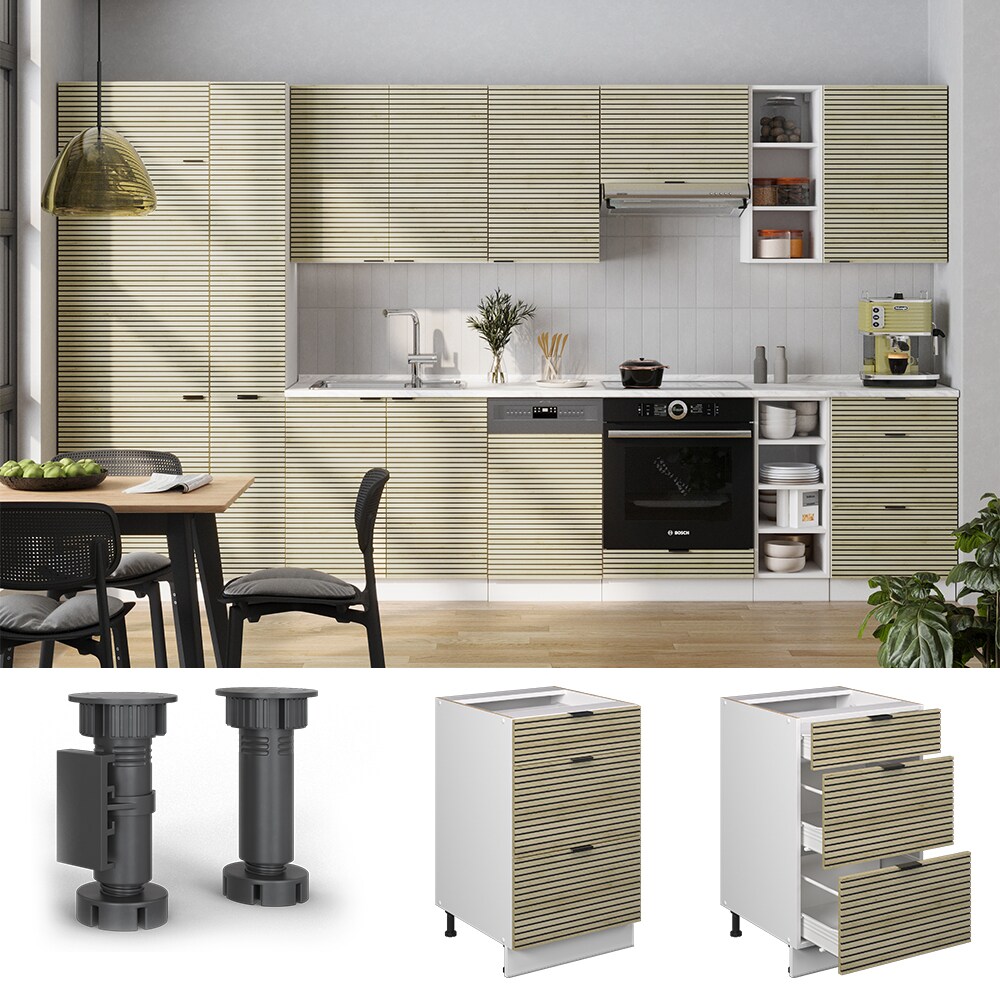 Vicco Schubladenunterschrank Fame-Line Wei&szlig; Eiche gefr&auml;st 50 cm mit Arbeitsplatte Anthrazit - Bild 1