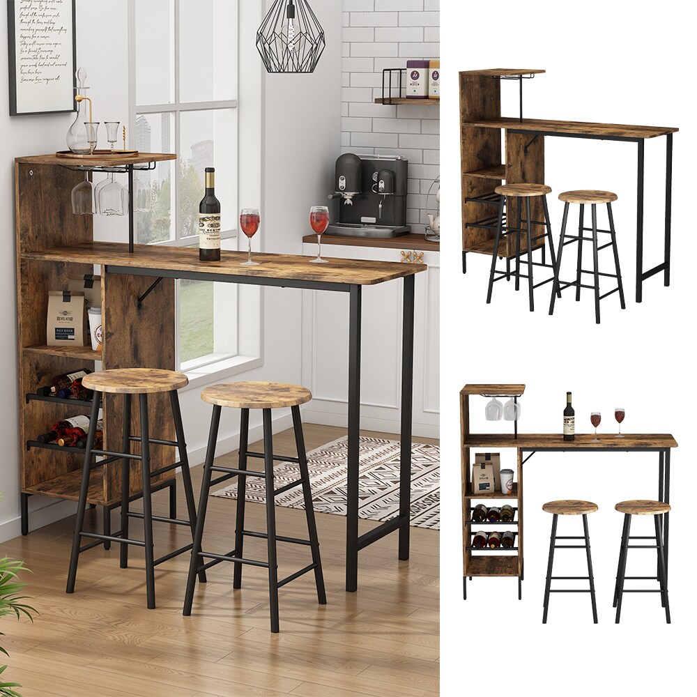 Vicco Bartisch-Set Naila Schwarz Eiche rustikal 121,5 x 40 cm mit 2 Hocker - Bild 1