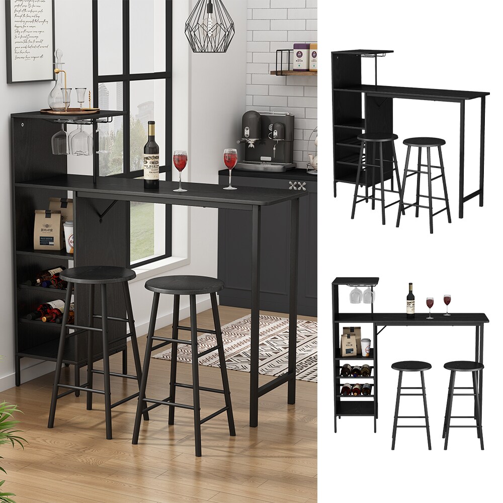 Vicco Bartisch-Set Naila Schwarz 121,5 x 40 cm mit 2 Hocker