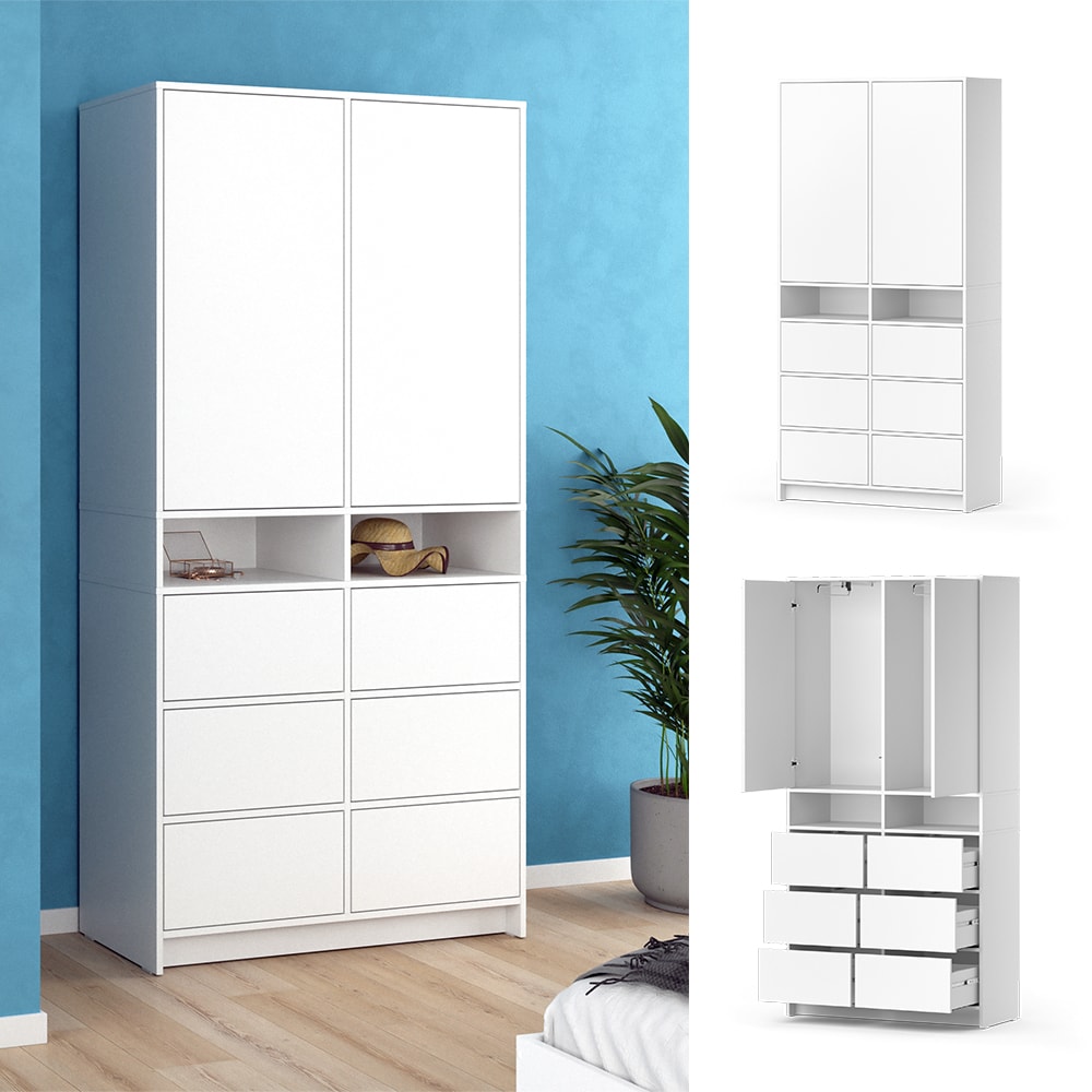 Vicco Kleiderschrank Naara Wei&szlig; 98,6 x 200 cm mit Schubladen - Bild 1
