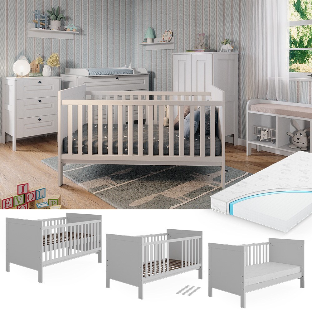 Vitalispa Babybett Ajaton Weiß 144,4 x 83 cm mit Matratze | 04066731465538