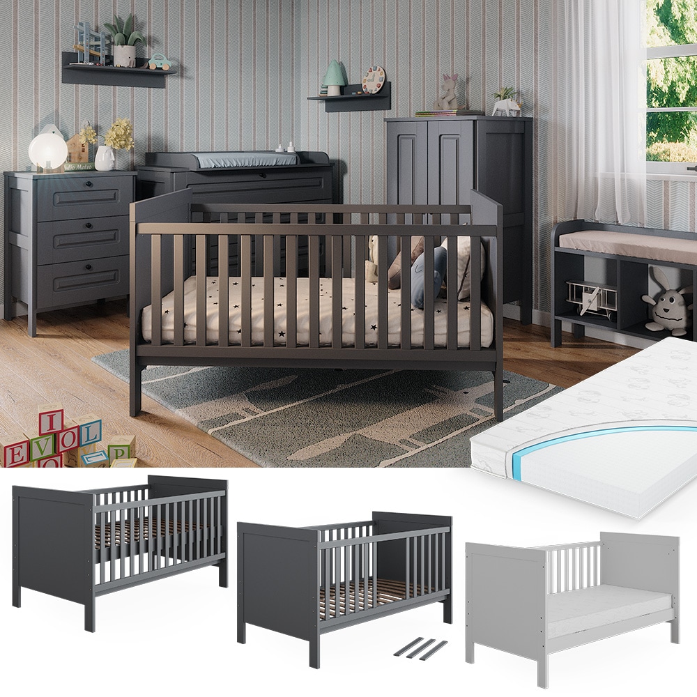 Vitalispa Babybett Ajaton Grau 144,4 x 83 cm mit Matratze - Bild 1