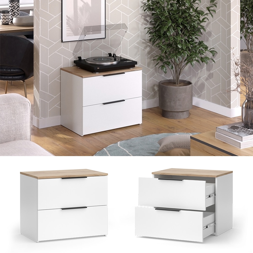 Vicco Kommode Wido Wei&szlig; Eiche 60 x 50 cm mit 2 Schubladen - Bild 1