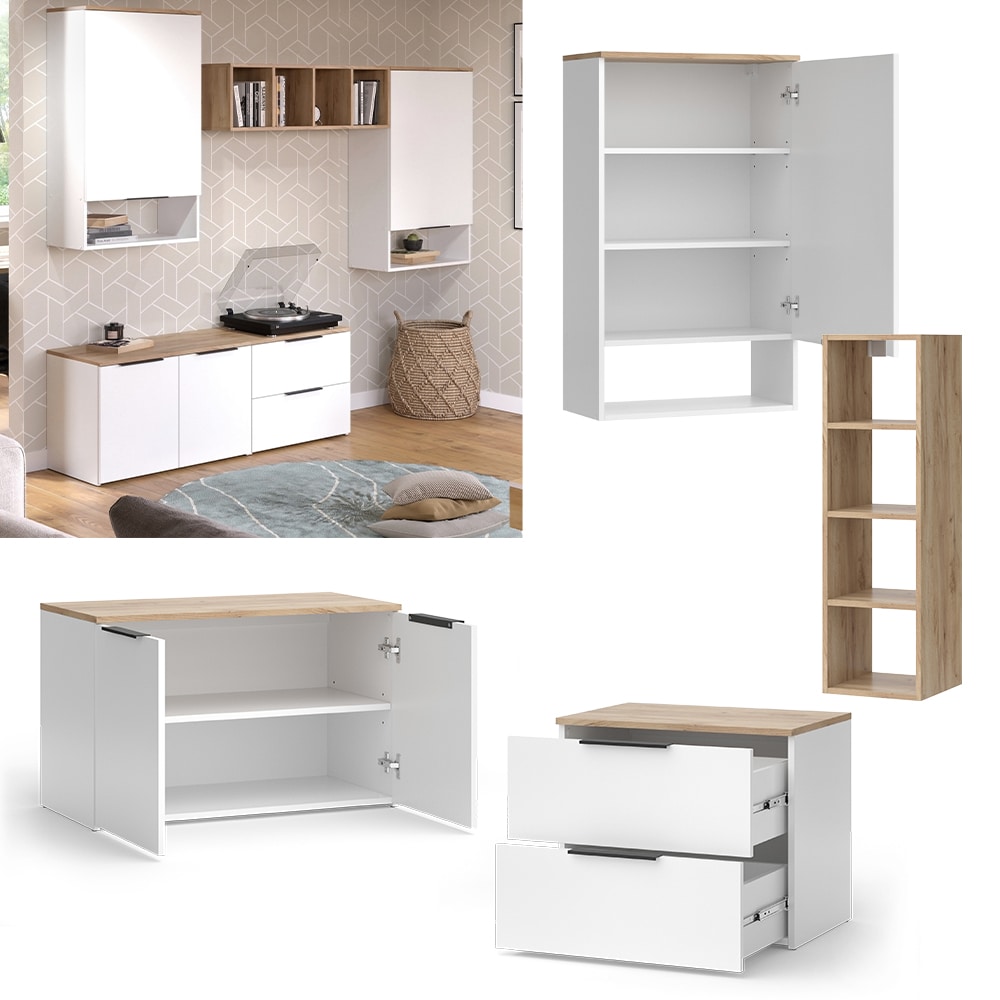 Vicco Wohnwand Wido Wei&szlig; Eiche 5 Teile - Bild 1