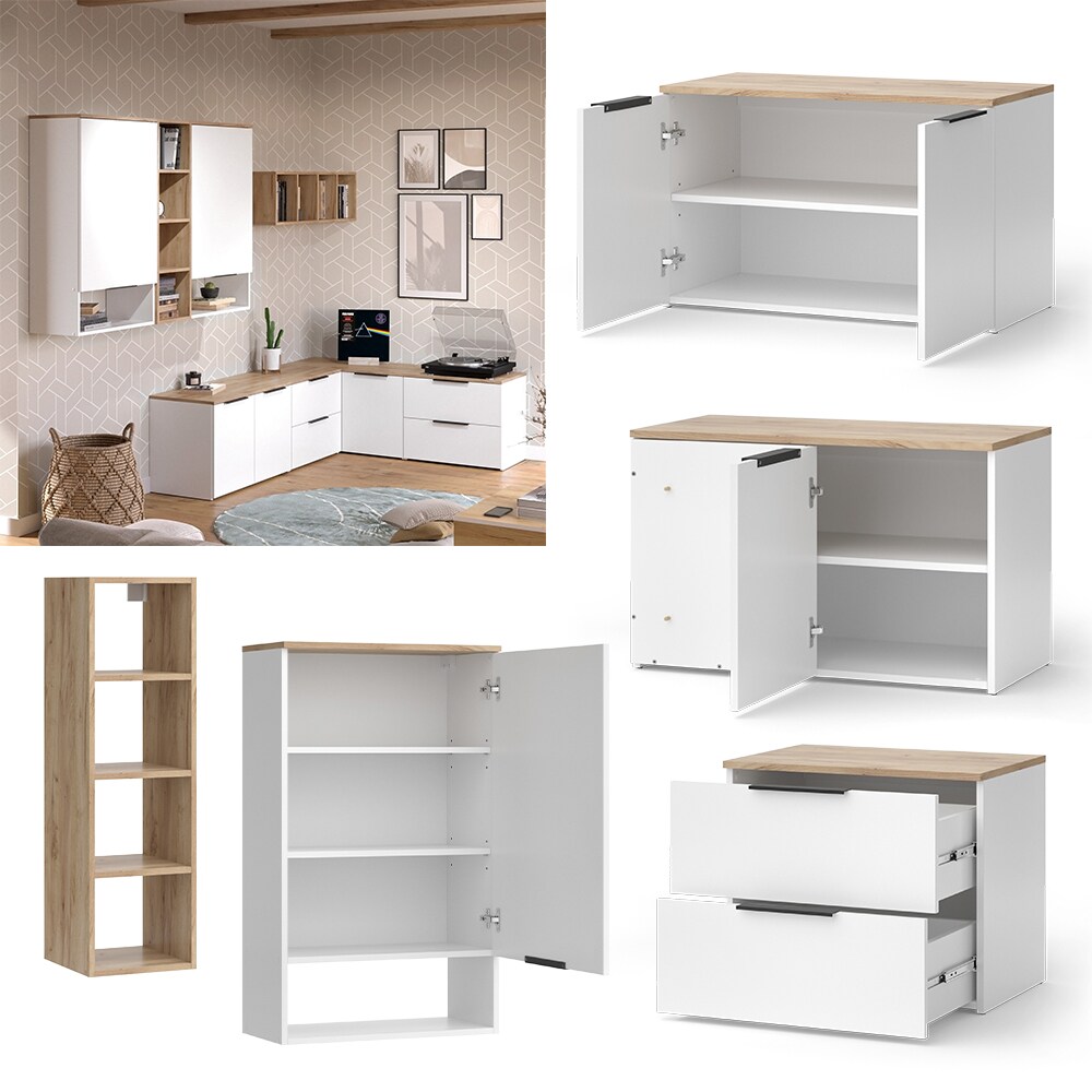 Vicco Wohnwand Wido Weiß Eiche 9 Teile | 04066731466474