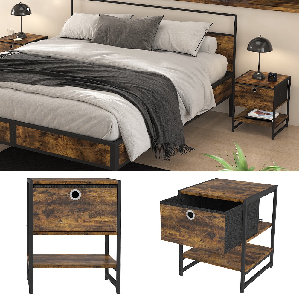 Vicco Nachttisch Fyrk Eiche rustikal 40 x 50 cm 2er Set - Bild 1