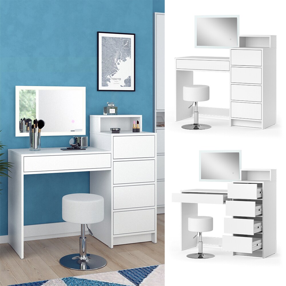 Vicco Schminktisch Naara Wei&szlig; 110,5 cm mit Hocker & LED-Spiegel - Bild 1