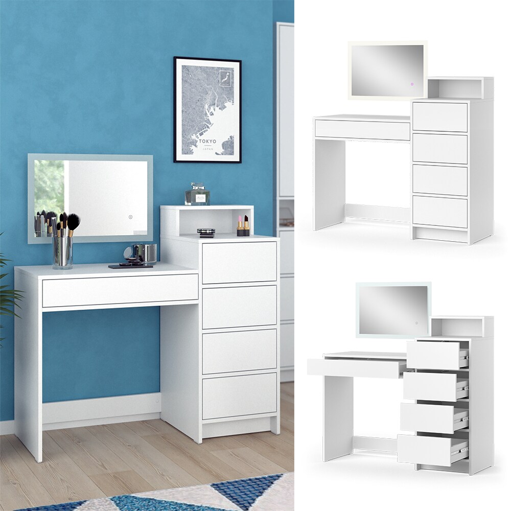Vicco Schminktisch Naara Wei&szlig; 110,5 cm mit LED-Spiegel - Bild 1