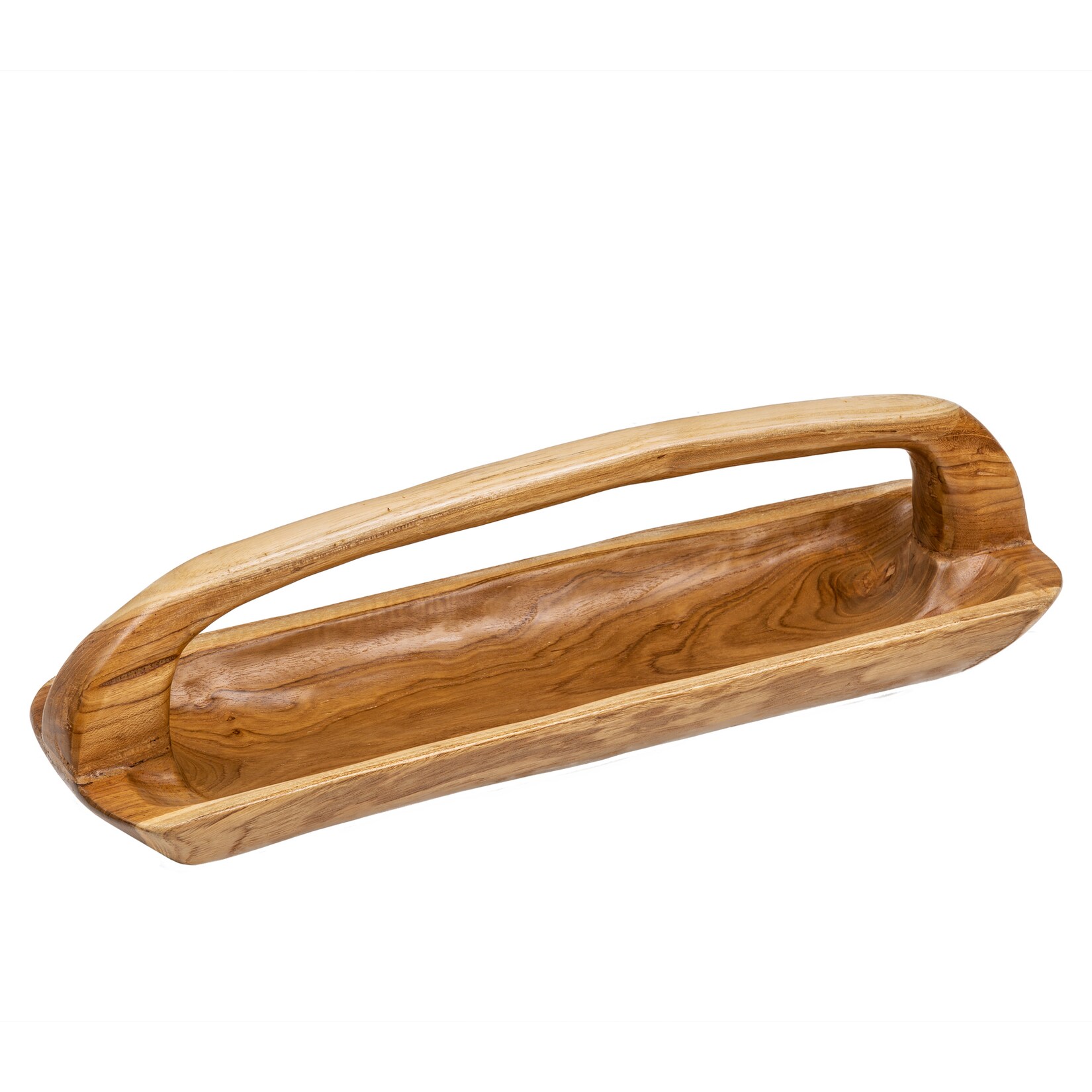 riess-ambiente Holzschale BALI – Massivholz 60cm Teakholz mit Griff natürliche Maserung handmade | 04250243558127