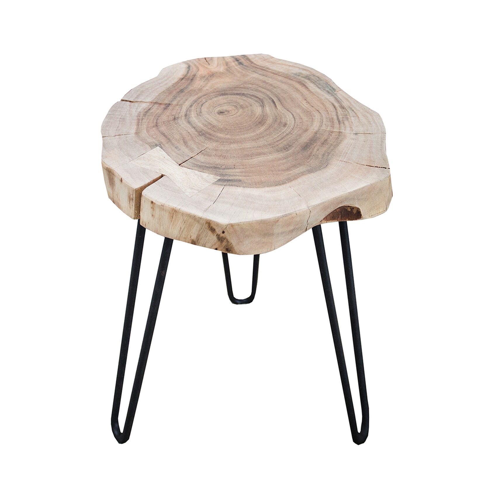 riess-ambiente Beistelltisch GOA – Massivholz 40cm natur Akazie Baumstamm Metall schwarz Hairpin Legs | 04250243562575