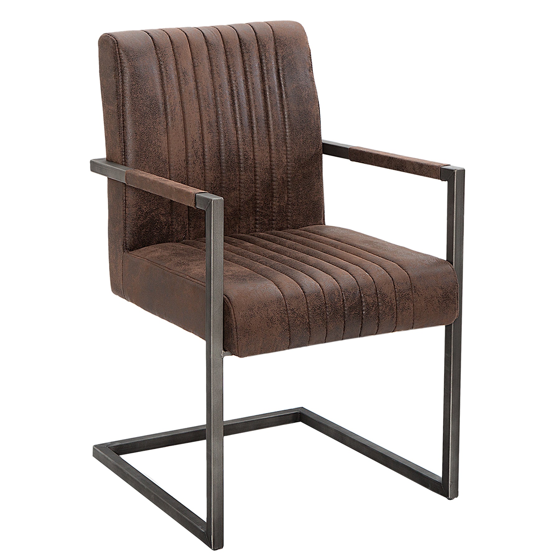 riess-ambiente Armlehnenstuhl BIG ASTON - vintage braun Eisengestell geb&uuml;rstet Moderner Freischwinger - Bild 1