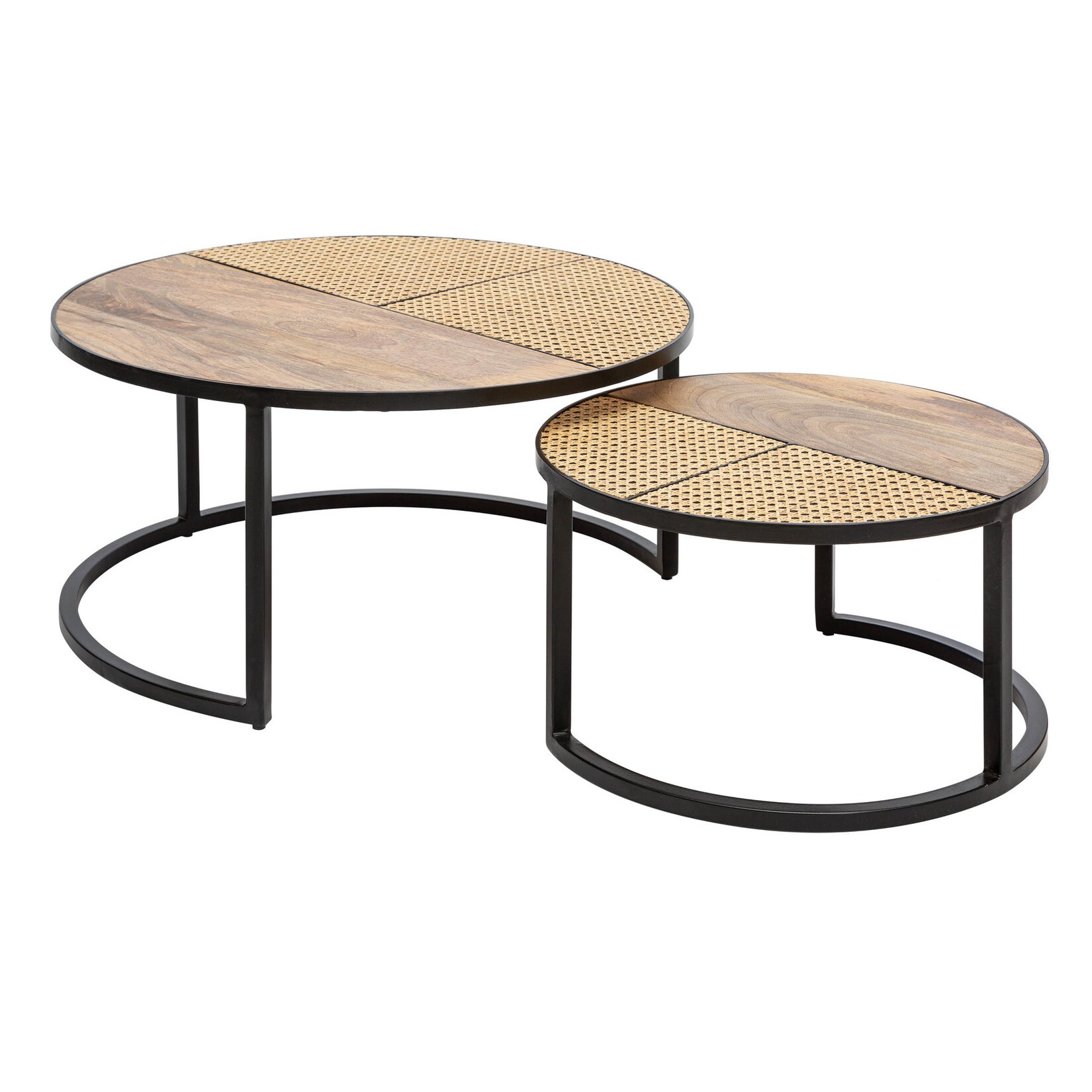 riess-ambiente Couchtisch VIENNA LOUNGE – 2er Set 70cm rund Mangoholz massiv Wiener Geflecht Metall schwarz | 04250243592190