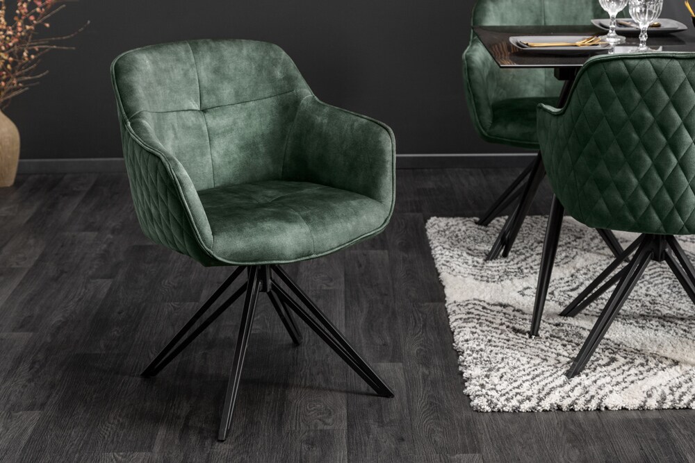 riess-ambiente Stuhl EUPHORIA - dunkelgrün Samt mit Armlehne Metallgestell schwarz drehbar Esszimmer