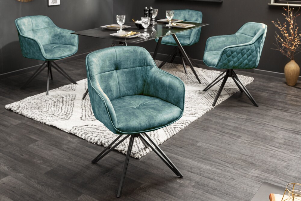 riess-ambiente Stuhl EUPHORIA - petrol Samt Armlehne Metallgestell schwarz drehbar Esszimmer