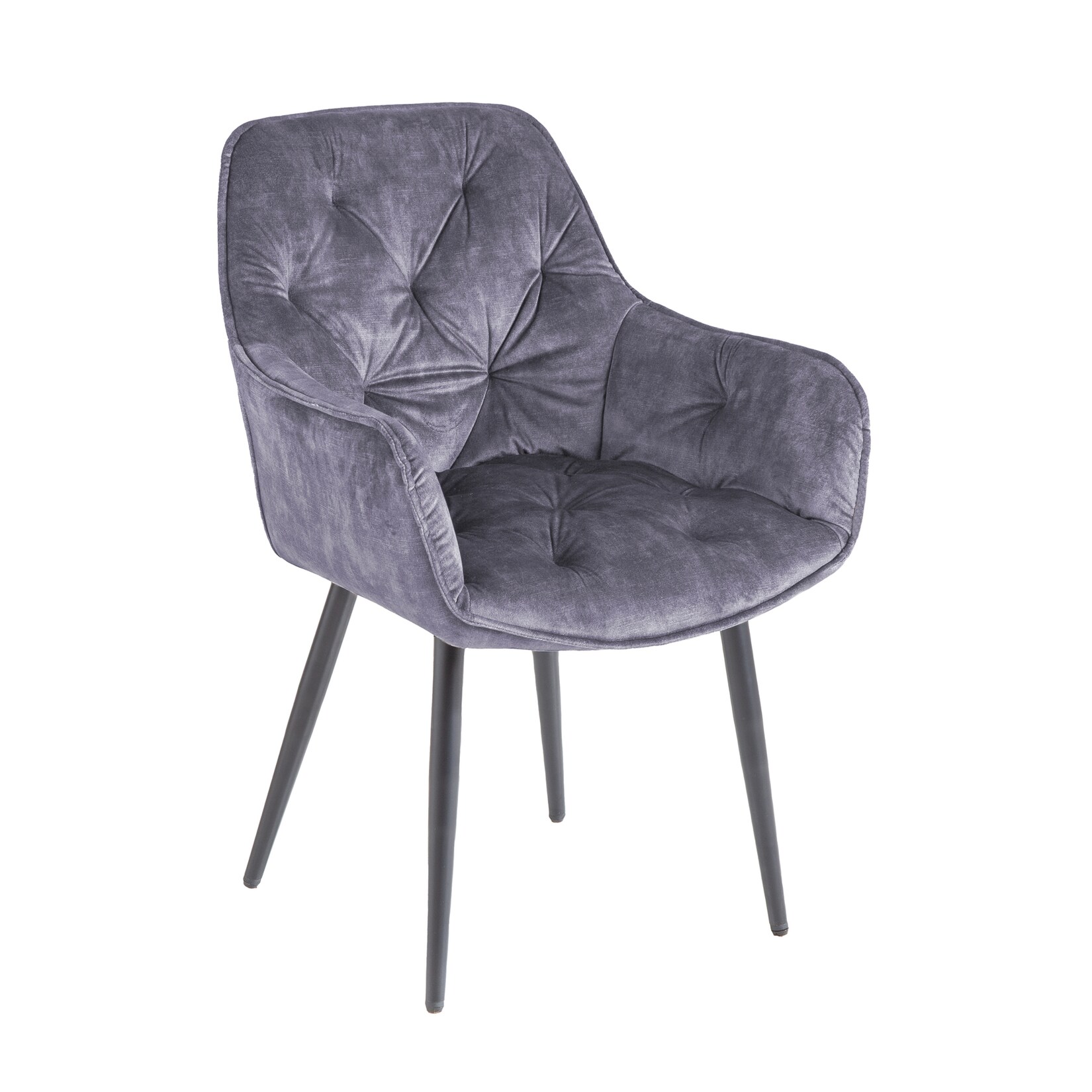 riess-ambiente Stuhl MILANO – grau Samt Armlehne Ziersteppung gepolstert schwarze Metallbeine Esszimmer | 04251854772506