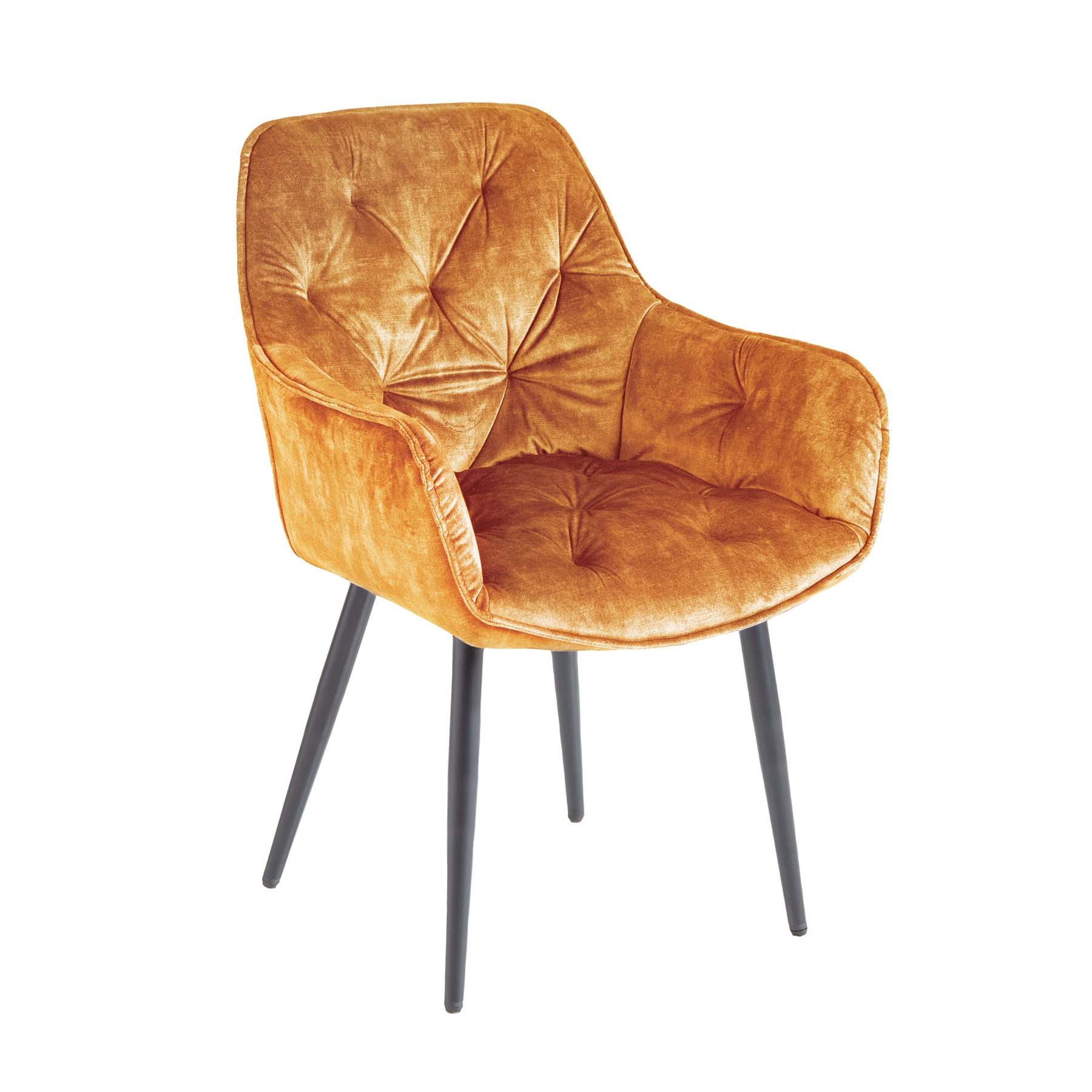 riess-ambiente Stuhl MILANO - senfgelb Samt Armlehne Ziersteppung gepolstert schwarze Metallbeine Esszimmer - Bild 1