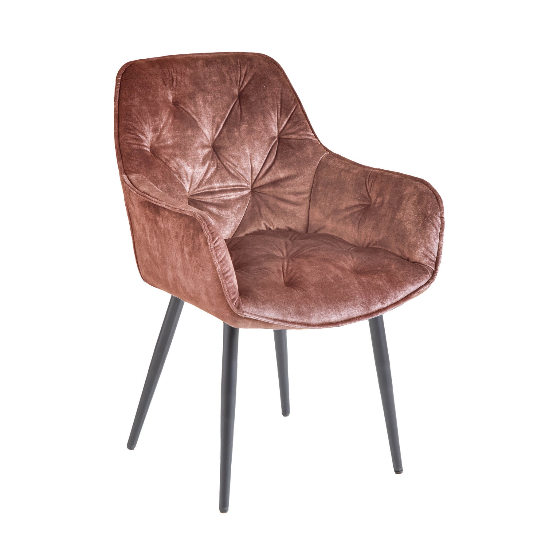 riess-ambiente Stuhl MILANO - braun Samt Armlehne Ziersteppung gepolstert schwarze Metallbeine Esszimmer - Bild 1