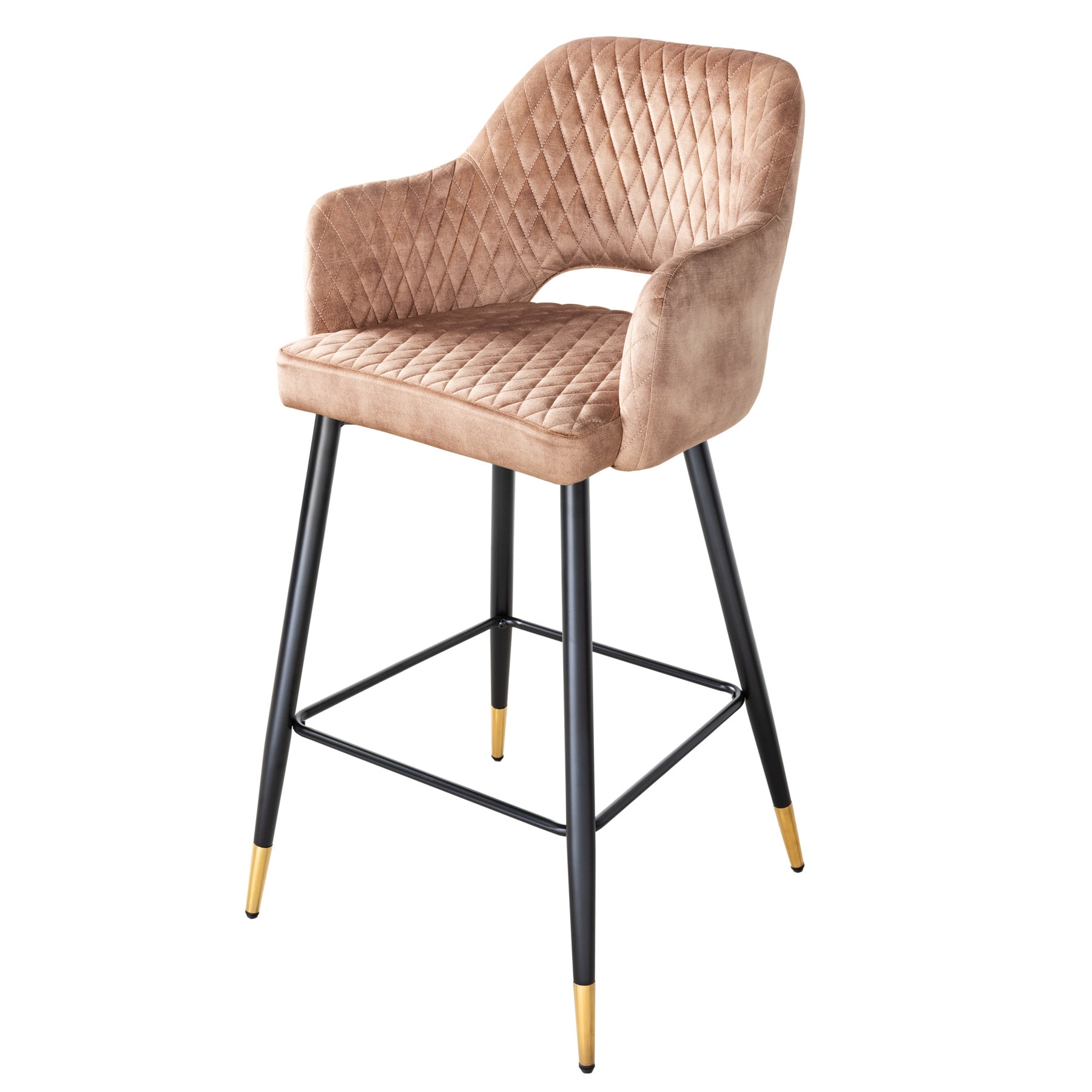 riess-ambiente Barhocker PARIS - greige Samt mit Ziersteppung und goldene Fu&szlig;kappen - Bild 1