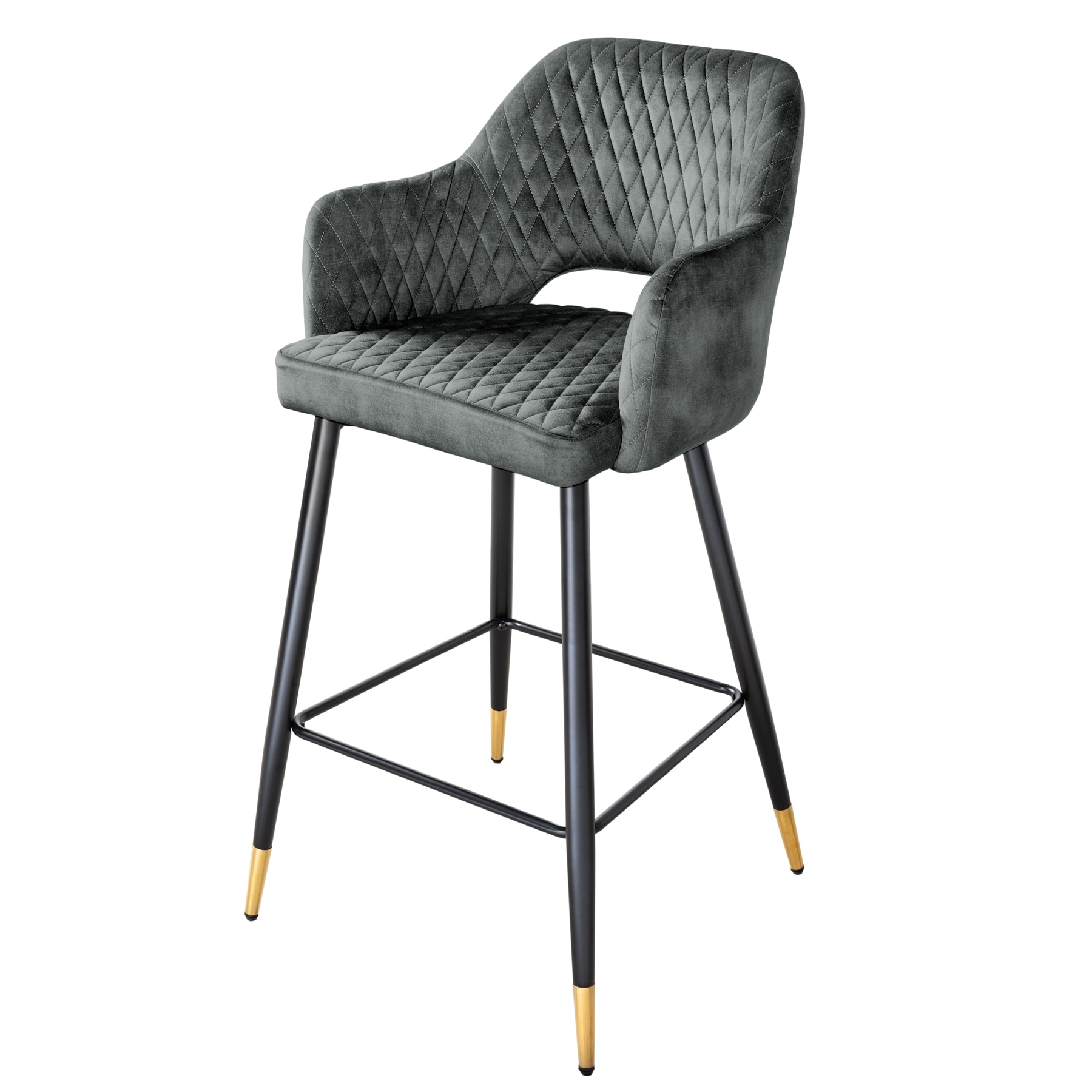 riess-ambiente Barhocker PARIS - gr&uuml;n Samt mit Ziersteppung und goldene Fu&szlig;kappen - Bild 1