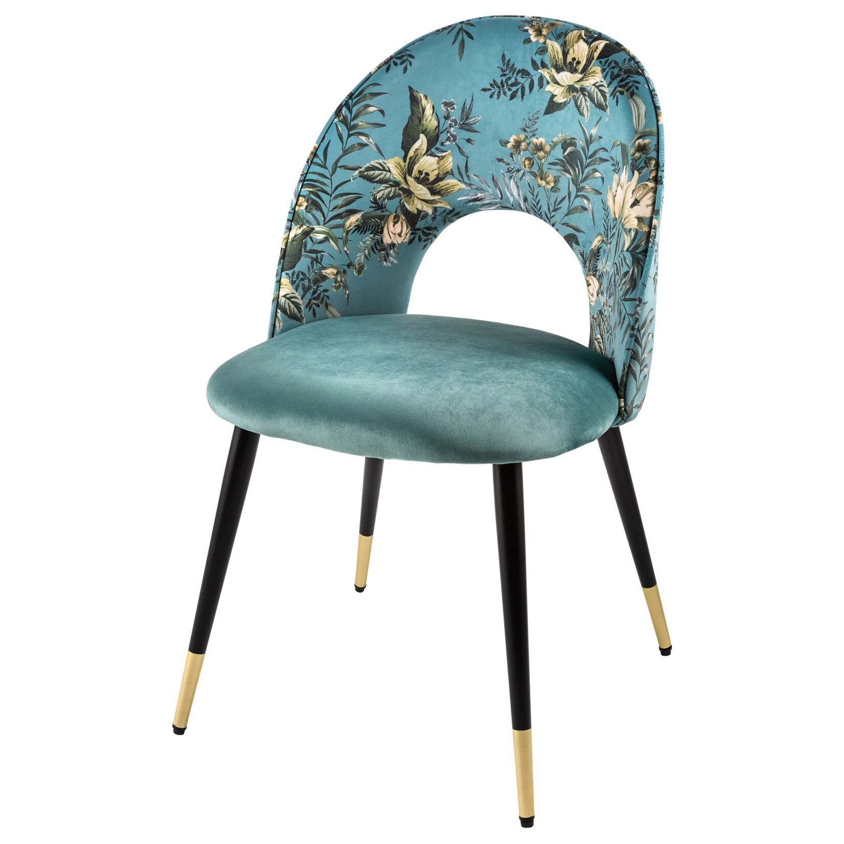 riess-ambiente Stuhl PRÊT-À-PORTER – Design türkis Samt florales Muster goldene Fußkappen | 04251854720477