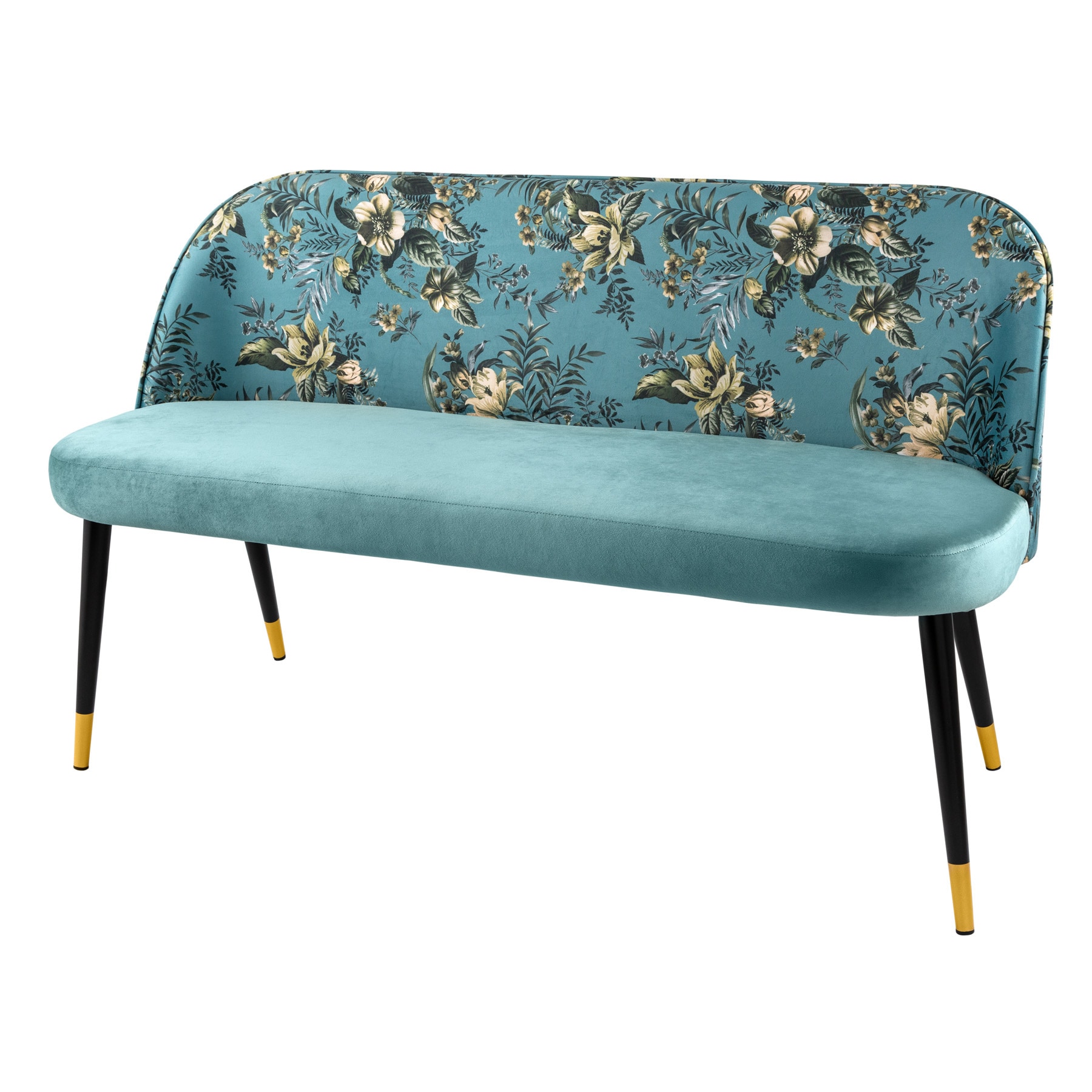 riess-ambiente Bank PR&Ecirc;T-&Agrave;-PORTER - t&uuml;rkis Samt florales Muster und goldene Fu&szlig;kappen - Bild 1