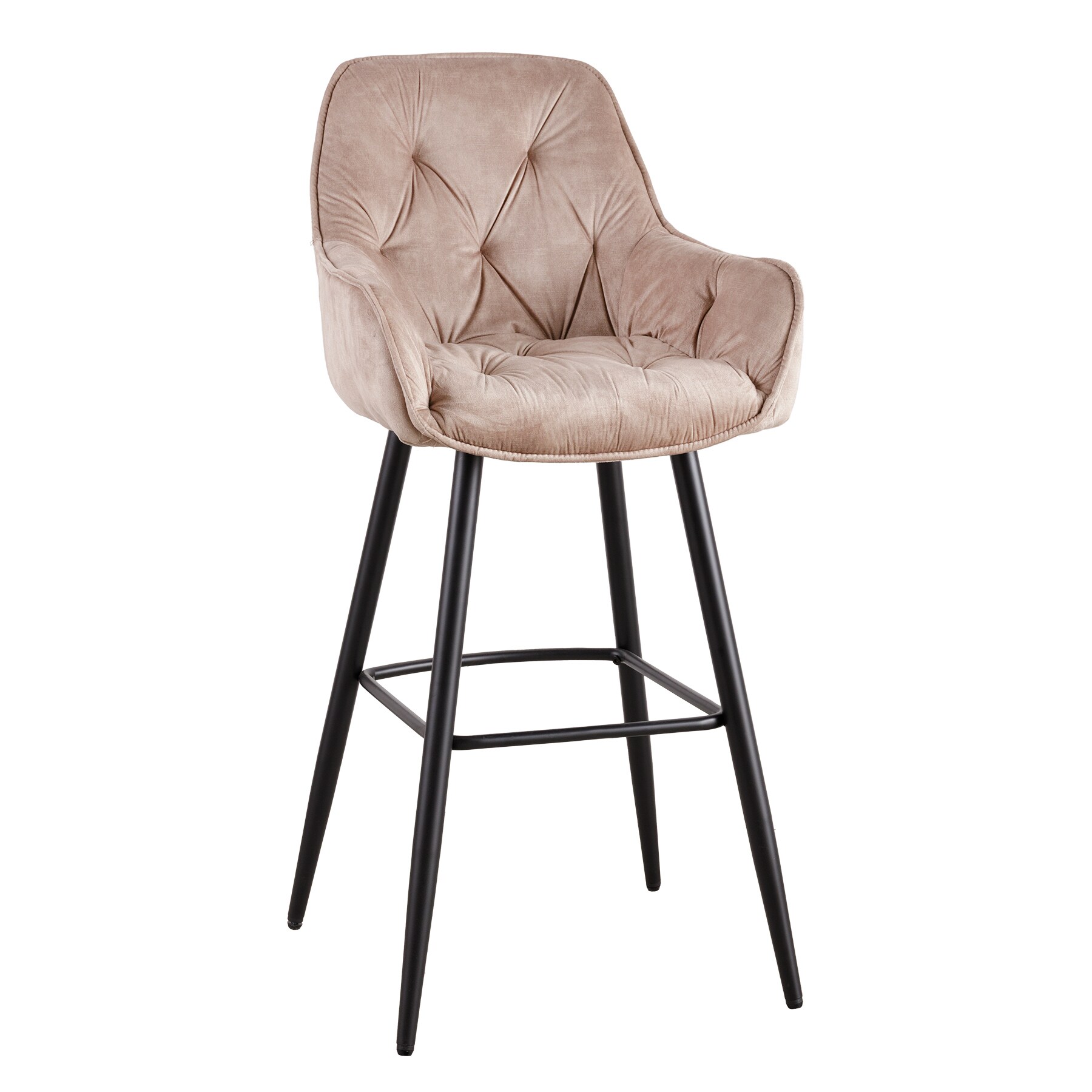 champagner beige Samt Barstuhl mit Lehne Metall schwarz - Bild 1