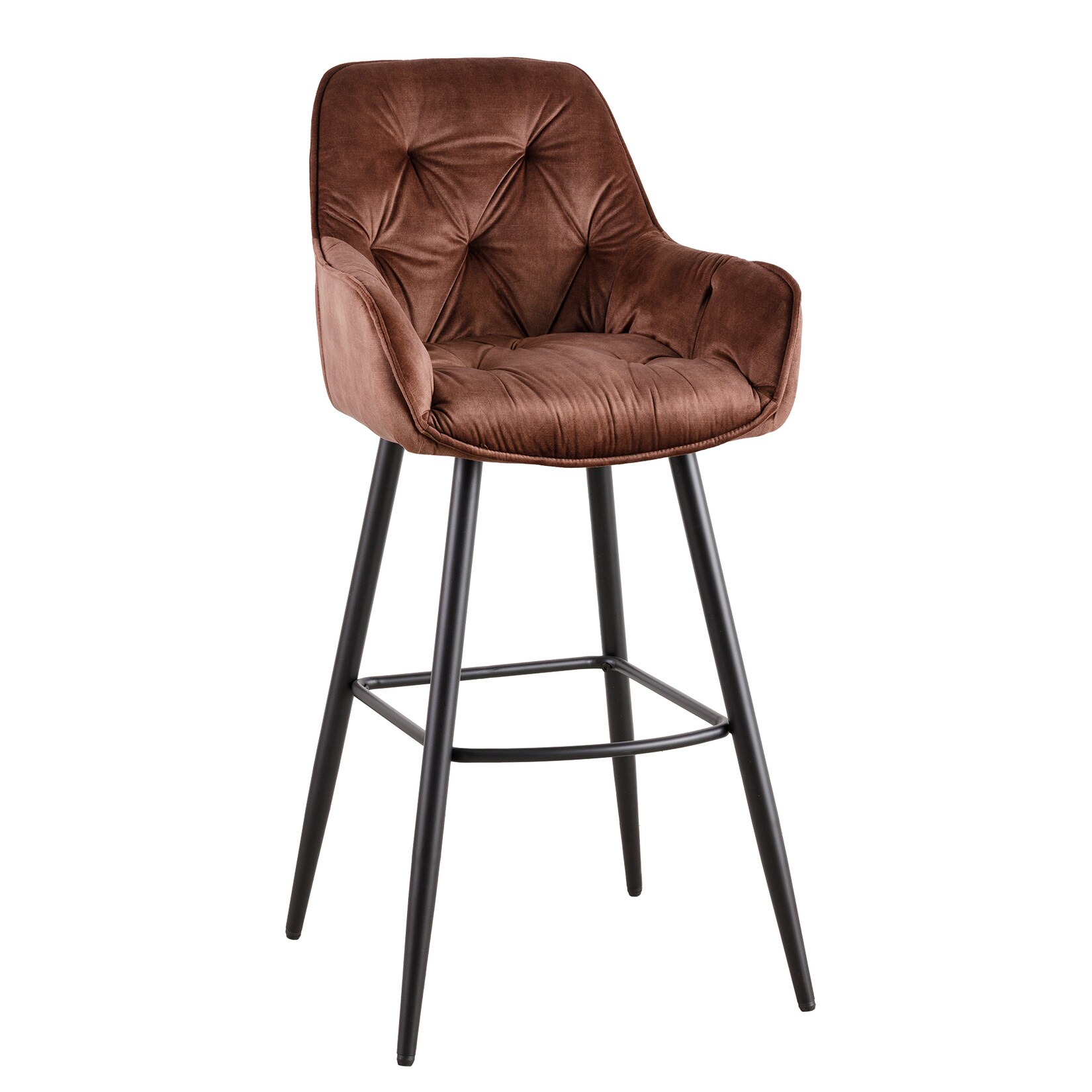 riess-ambiente Barhocker MILANO braun Samt Barstuhl mit Lehne Metall schwarz Chesterfield-Steppung