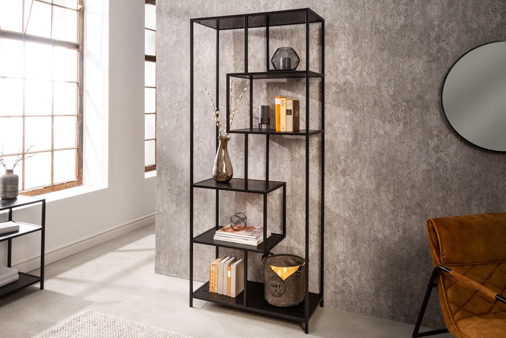 riess-ambiente B&uuml;cherregal SLIM LINE - Industrial 185cm Esche schwarz sechs Regalb&ouml;den pflegeleicht - Bild 1
